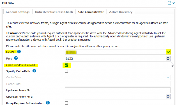 Specify a Site Concentrator