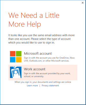 Choose Work (OneDrive for Business)