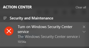 Turn on Windows Security Center service