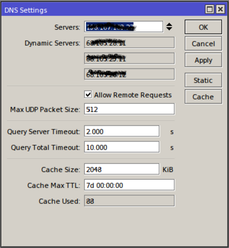 Mikrotik IP DNS Settings