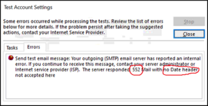 Outlook Test Message Error 552