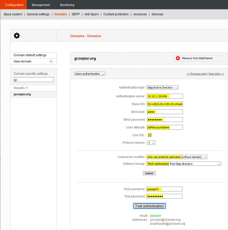 MailCleaner Exchange LDAP User Auth