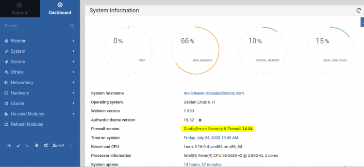 Link to CSF Firewall in Webmin