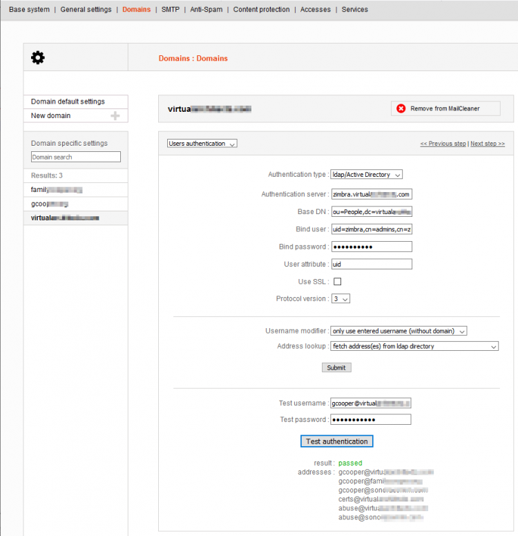 Per Domain Zimbra LDAP Settings