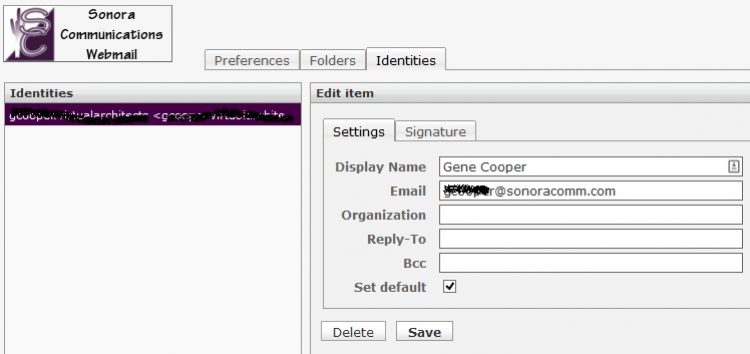 RoundCube Default Identity