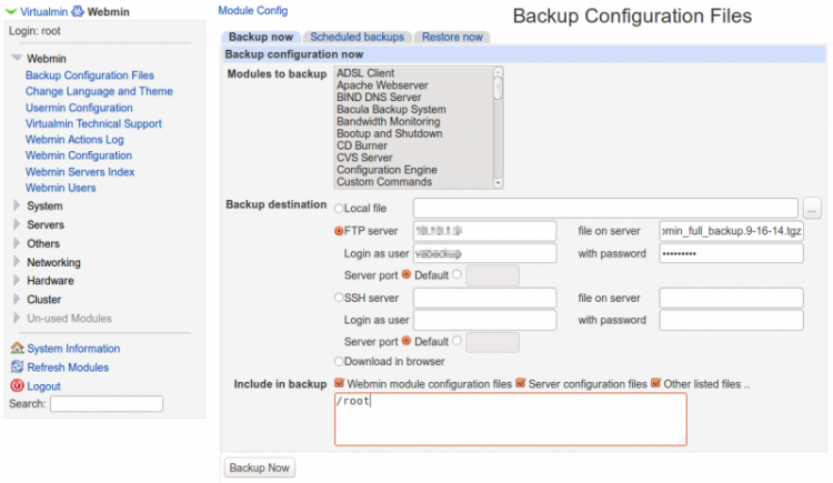 Webmin Manual Backup