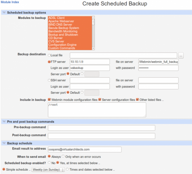 Webmin Scheduled Backup