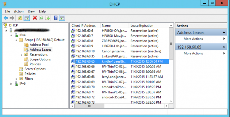 DHCP Server Leases with Host Name Clues