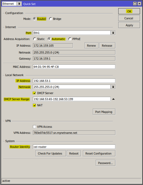 Use Quick Set for Basic Configuration