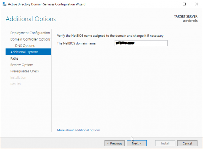 Choose the Short (NETBIOS) Directory Name