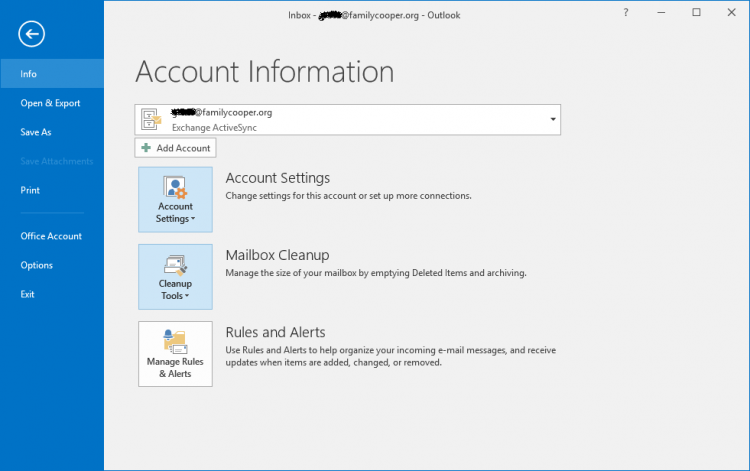 Outlook 2016 Accounts