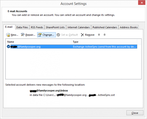 Outlook 2016 Account Settings