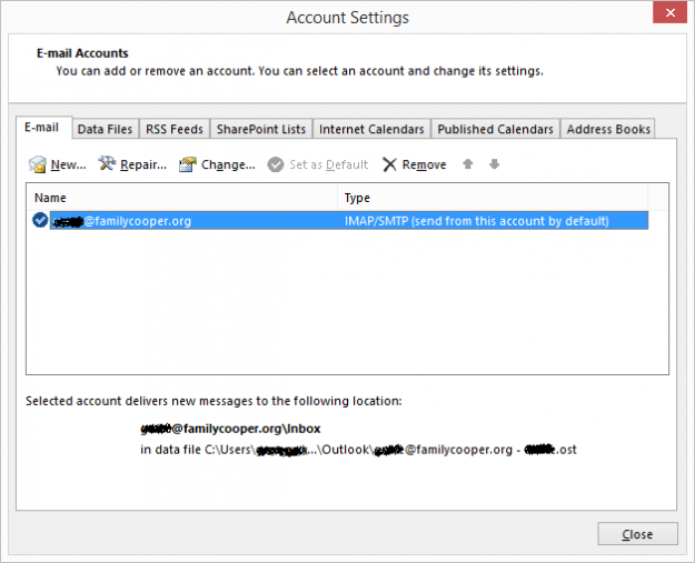 Outlook 2016 Account Settings