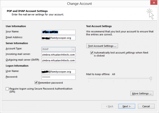 Outlook 2016 IMAP Settings