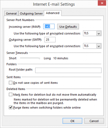 Outlook 2016 Advanced Settings