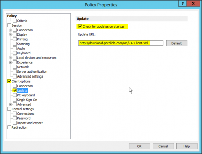 RAS Policy Update Settings