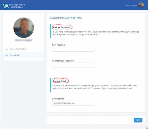 VA CloudPanel Password Options