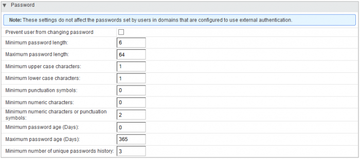 Zimbra Default Password Policy