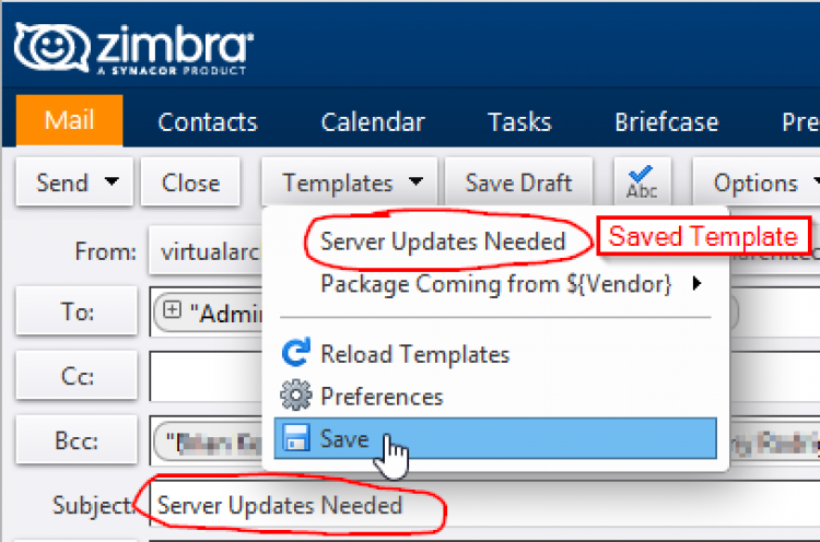 Zimbra Templates Save Template