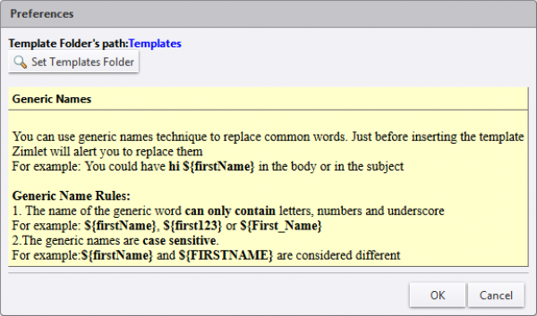 Zimbra Templates Configure Folder