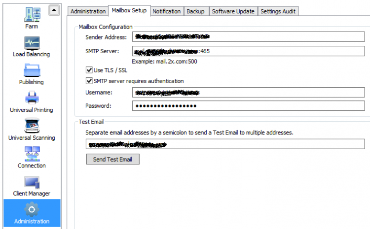 Parallels RAS Mail Settings