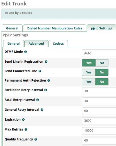 FreePBX PJSIP Trunk Advanced Settings