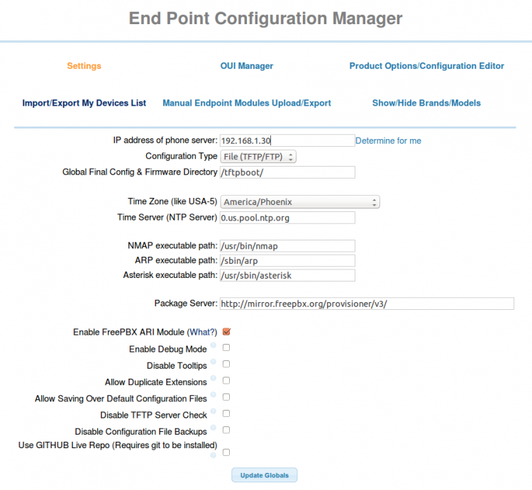 FreePBX OSS End Point Manager TFTP Setup