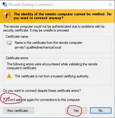 Permanently accept the SSL certificate presented by the server