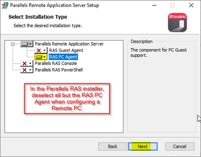 Parallels RAS Installer for Remote PC Agent