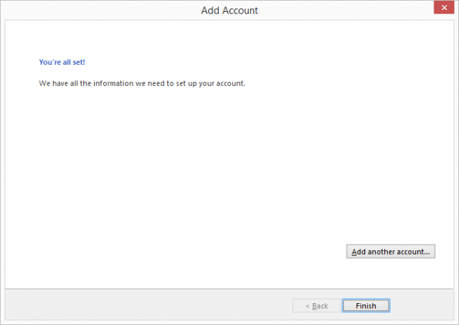 Outlook 2016 Add Account - Finished