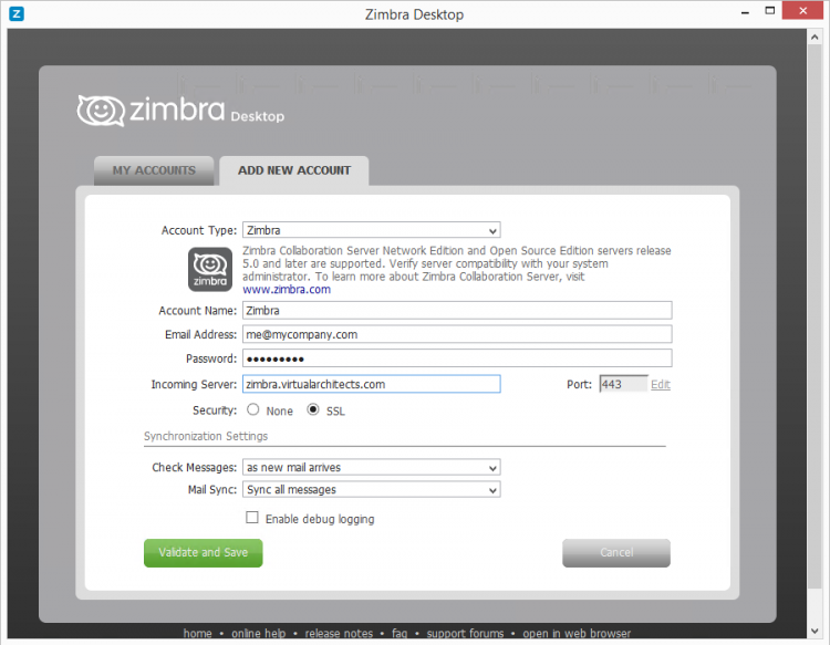  ZD - Add Zimbra Account Details